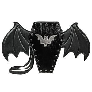 Black Gothic Coffin Bat Wing Backpack Handbag Faux Leather Adjustable Straps